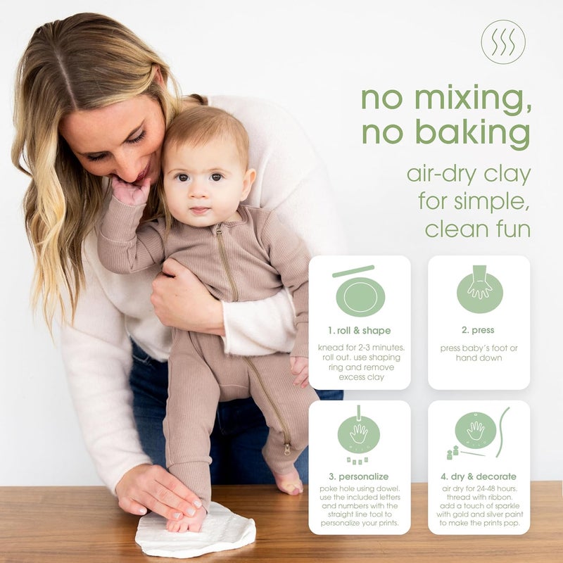 Pear Head Deluxe Air Dry Clay DIY Baby Handprint and Footprint Kit, Personalized Christmas Ornament with Letter and Number Stamps, Holiday Newborn Keepsake - Image 3